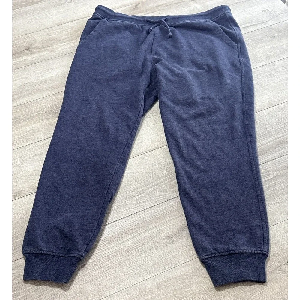 J. Crew Authentic Fleece Washed Denim Blue Fleece Joggers Drawstring Pockets L